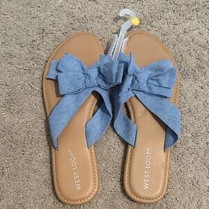 West Loop Women's Tan and Blue Bow Sandals
